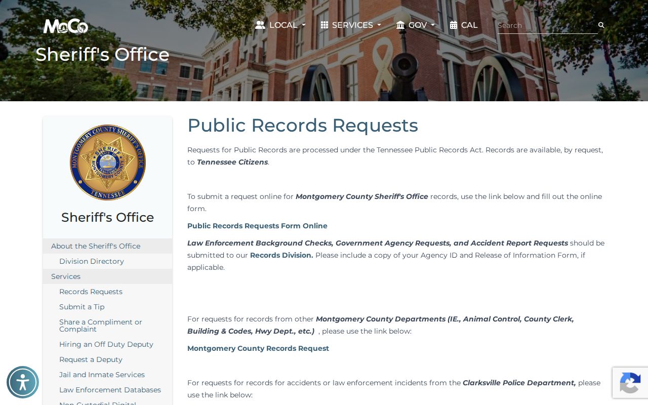 Montgomery County warrant public records request instructions