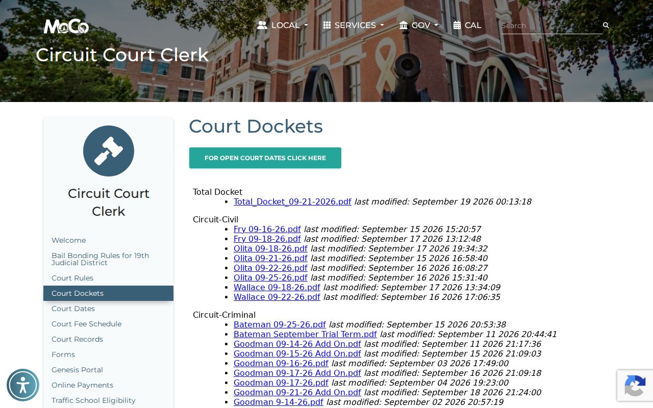 Montgomery County bench warrant docket file directory
