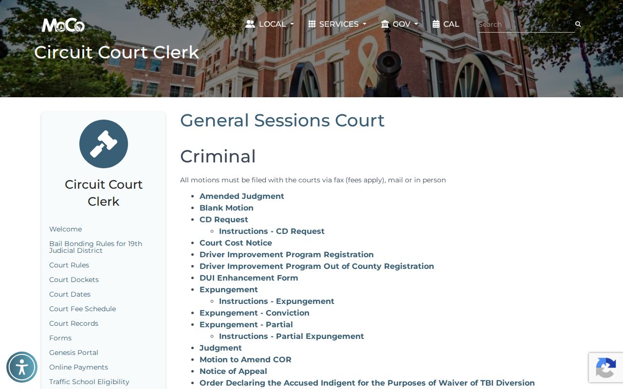 Montgomery County General Sessions court warrant and docket information