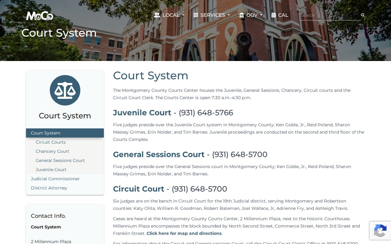 Montgomery County court center and warrant clerk routes
