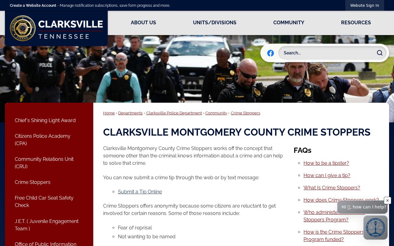 Clarksville Montgomery County warrant Crime Stoppers program details