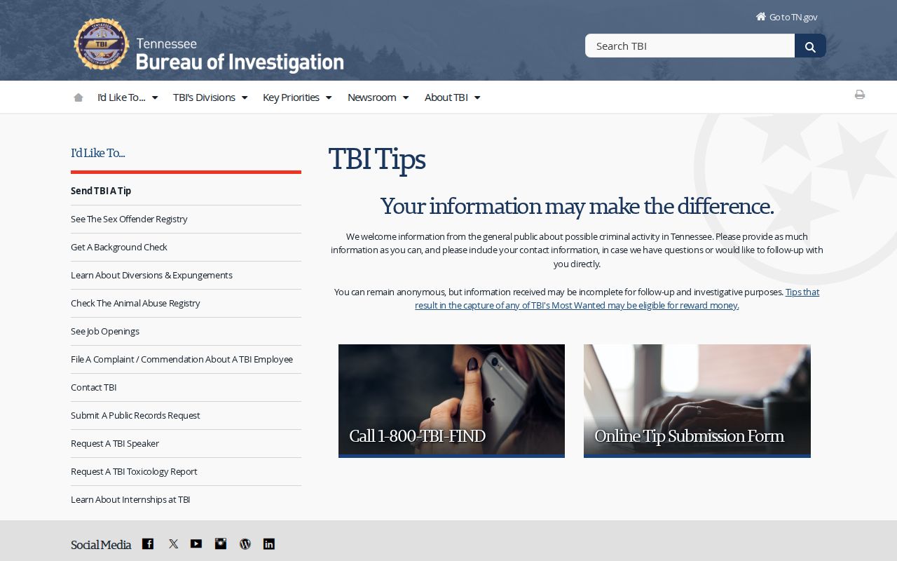 Tennessee statewide warrant tip reporting channel for Montgomery County readers