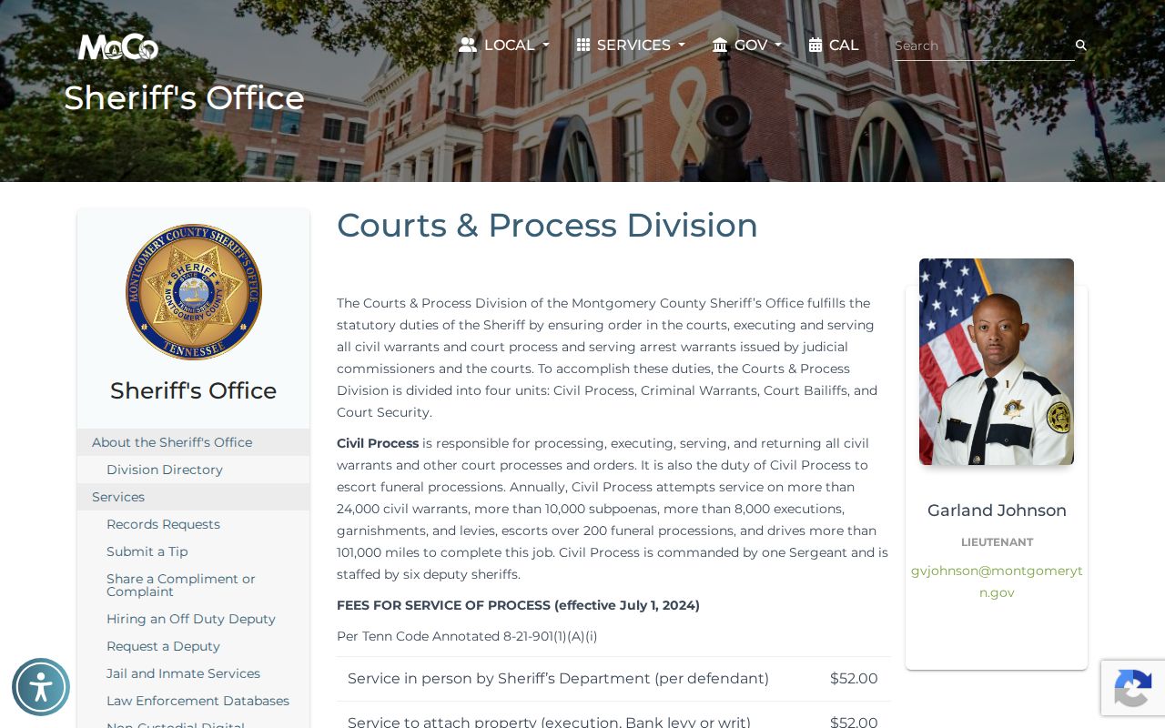 Montgomery County warrant service and courts process division